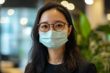 Generative AI image of a teacher doctor medical worker in medical mask standing in classroom during pandemic