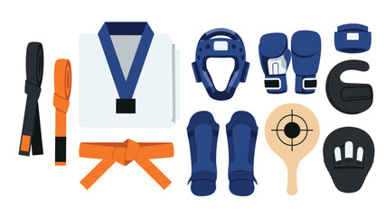 Martial arts equipment collection for combat training and safety gear design