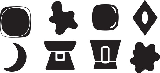 Collection of eight various abstract geometric and organic shapes graphic elements for modern design and conceptual art projects