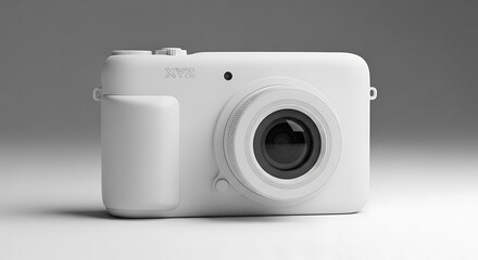 Sleek white camera ready for adventure photography, perfect for travel bloggers and photography enthusiasts shooting creative projects and social media content