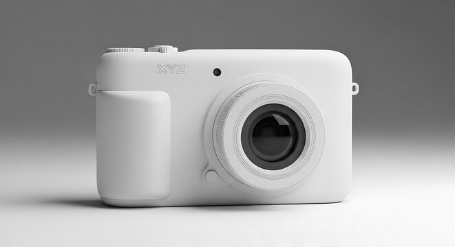 Sleek white camera ready for adventure photography, perfect for travel bloggers and photography enthusiasts shooting creative projects and social media content