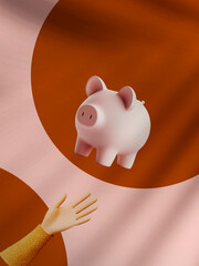 Conceptual image of a hand holding a small piggy bank, symbolizing savings, financial planning, budgeting, investment, and money management, 
 financial blogs, advertise