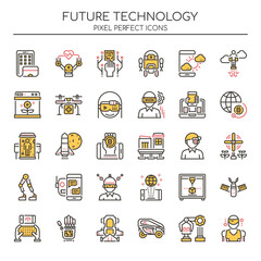 Future Technology Line Icons – Robotics, VR, AI, Smart Devices, Innovation Illustration Set
