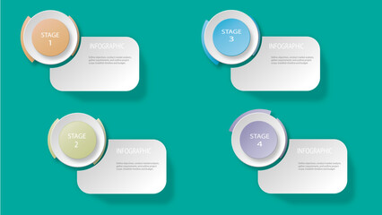 Modern 4-stage infographic featuring colorful circular step markers and rounded text boxes, perfect for presenting workflows, timelines, processes, and business strategies.