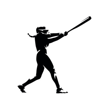 Softball player, woman playing softball, female batter, isolated vector silhouette