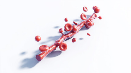 3D rendering of a blood vessel with red blood cells on a white background. a detailed view of a blood vessel and red blood cells, perfect for medical or scientific projects.