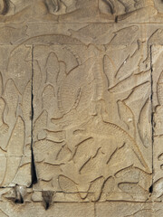 Angkor Wat Bas-Relief With Fish And Crocodile, Khmer Temple Carving