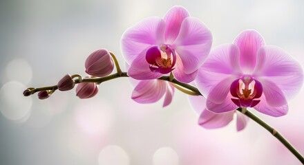Elegant pink orchid blossoms on a branch soft focus floral beauty delicate nature background