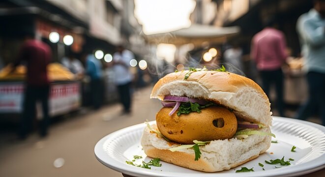 Vada pav a popular Mumbai street food served on a plate ready to eat
