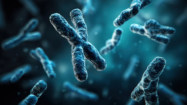 Detailed illustration of human chromosomes in a scientific, medical context. a close-up view of chromosomes, providing a visual representation of genetics and DNA structure.