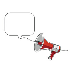 Continuous line sketch drawing of megaphone speaker with bubble chat. Single line art of sound tool equipment editable stroke vector illustration