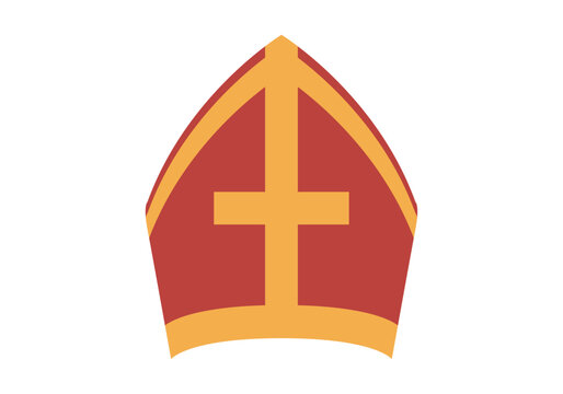 Icono plano de mitra de obispo roja con cruz