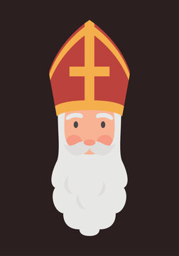 San nicol&aacute;s con mitra y barba en fondo negro 