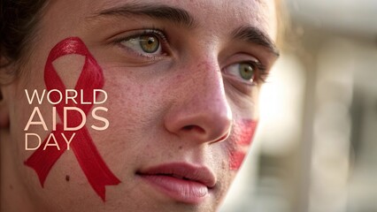 World AIDS Day, Strong emotional portrait with red ribbon representing awareness and support.