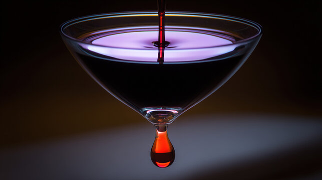moderation. Deep purple liquid forming wine tears inside a crystal glass, close-up dark background. bar promotions, beverage menus, designed for product packaging and bar promotions.
