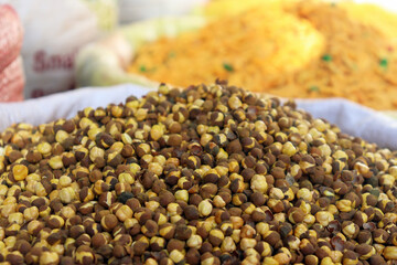 Roasted split chickpeas detailed macro view of grains