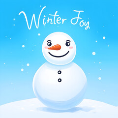 Minimalist Cartoon Snowman with "Winter Joy" Text