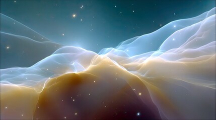 An abstract image of a nebula formation in space, with glowing light and stars.