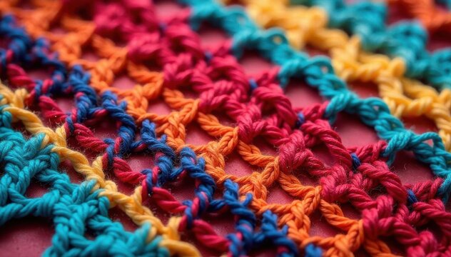 Close-up textured Tunisian crochet fabric, simple stitch , crochet, craft, handmade
