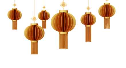 Elegant golden Chinese lanterns swaying gently, bringing festive charm and cultural richness to your designs with a touch of Asian sophistication