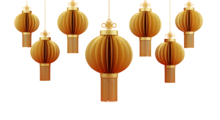 Elegant golden Chinese lanterns add a touch of Eastern charm to any design, perfect for celebrations, festivals, or adding an exotic aesthetic