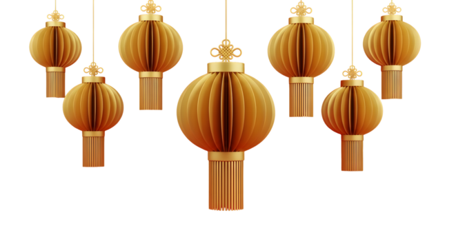 Elegant golden Chinese lanterns add a touch of Eastern charm to any design, perfect for celebrations, festivals, or adding an exotic aesthetic