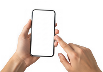 Smartphone held by hands isolated on transparent background