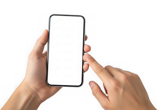 Smartphone held by hands isolated on transparent background