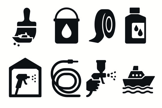 Silhouette icons of painting tools and supplies for diy projects