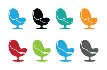 Modern Egg Chair Icons. Home and Office Furniture. egg chair line art vector on white background .