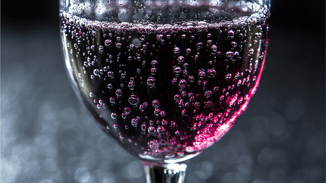 moderation. Deep purple liquid forming wine tears inside a crystal glass, close-up dark background. bar promotions, beverage menus, designed for product packaging and bar promotions.
