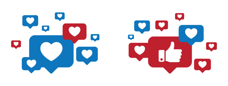 Social media like and heart icons background. social media react emoji icons scattered on a white background. 
