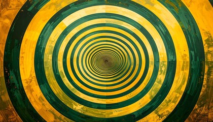 Abstract concentric circles in gold and deep teal, fading into a distant point, create a visually arresting pattern