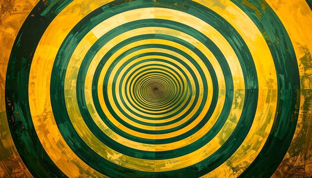 Abstract concentric circles in gold and deep teal, fading into a distant point, create a visually arresting pattern