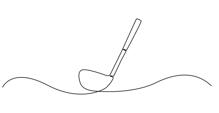 Self drawing animation of continuous line golf club and ball. Animated self animation Golf stick line continuous drawing
