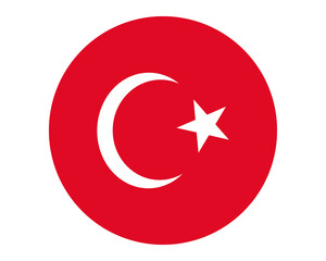 Circular flag icon of Turkey featuring the white crescent and star on a red background, a patriotic symbol of the nation.