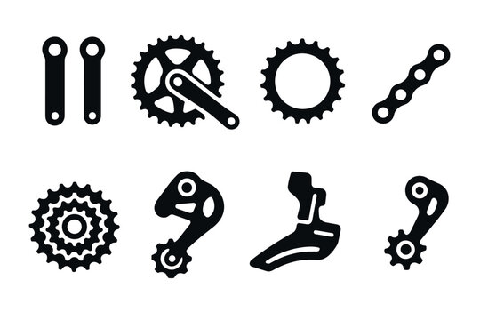 Set of bicycle components icons in minimalist style