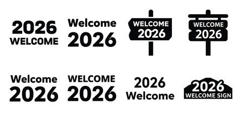 Illustration of the new year 2026 welcome sign silhouette vector icon set. happy New Year 2026 vector icons