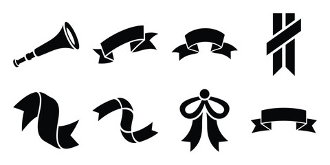 Illustration of the new year celebration ribbon silhouette vector icon set. happy New Year 2026 vector icons