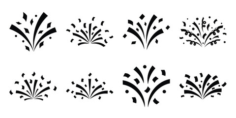 Illustration of the new year confetti explosion silhouette vector icon set. happy New Year 2026 vector icons