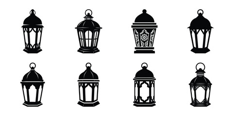 Illustration of the new year decorative lantern silhouette vector icon set. happy New Year 2026 vector icons