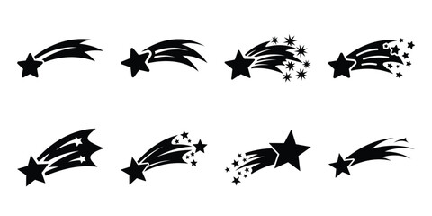 Illustration of the new year festive shooting star silhouette vector icon set. happy New Year 2026 vector icons