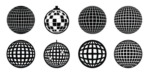 Illustration of the new year party disco ball silhouette vector icon set. happy New Year 2026 vector icons