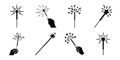 Illustration of the new year sparkler silhouette vector icon set. happy New Year 2026 vector icons