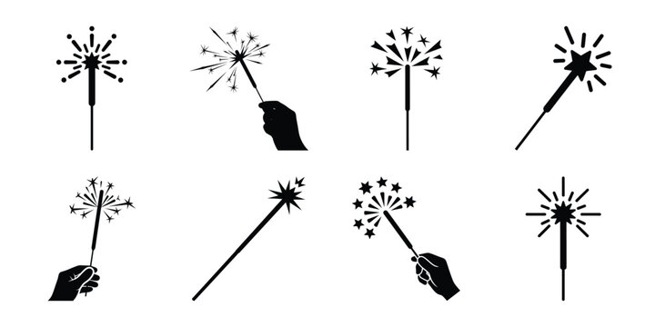 Illustration of the new year sparkler silhouette vector icon set. happy New Year 2026 vector icons