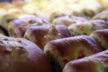 Baked Stuffed Bread Rolls Fresh Golden Brown Food Texture