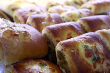 Baked Stuffed Bread Rolls Fresh Golden Brown Food Texture