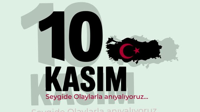 10 Kasim Ataturk memorial day with Turkey map silhouette vector animation