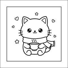 Bold and Easy Cat Cozy Activity Moment Coloring Page Vector