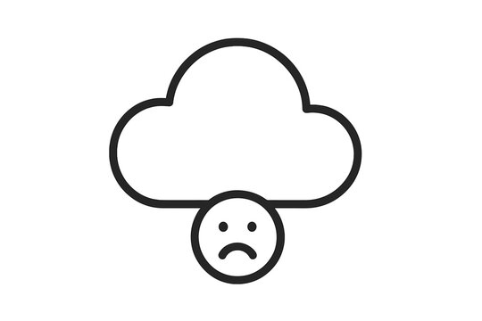 Cloud computing error symbol with sad face for data failure or network disconnection warning